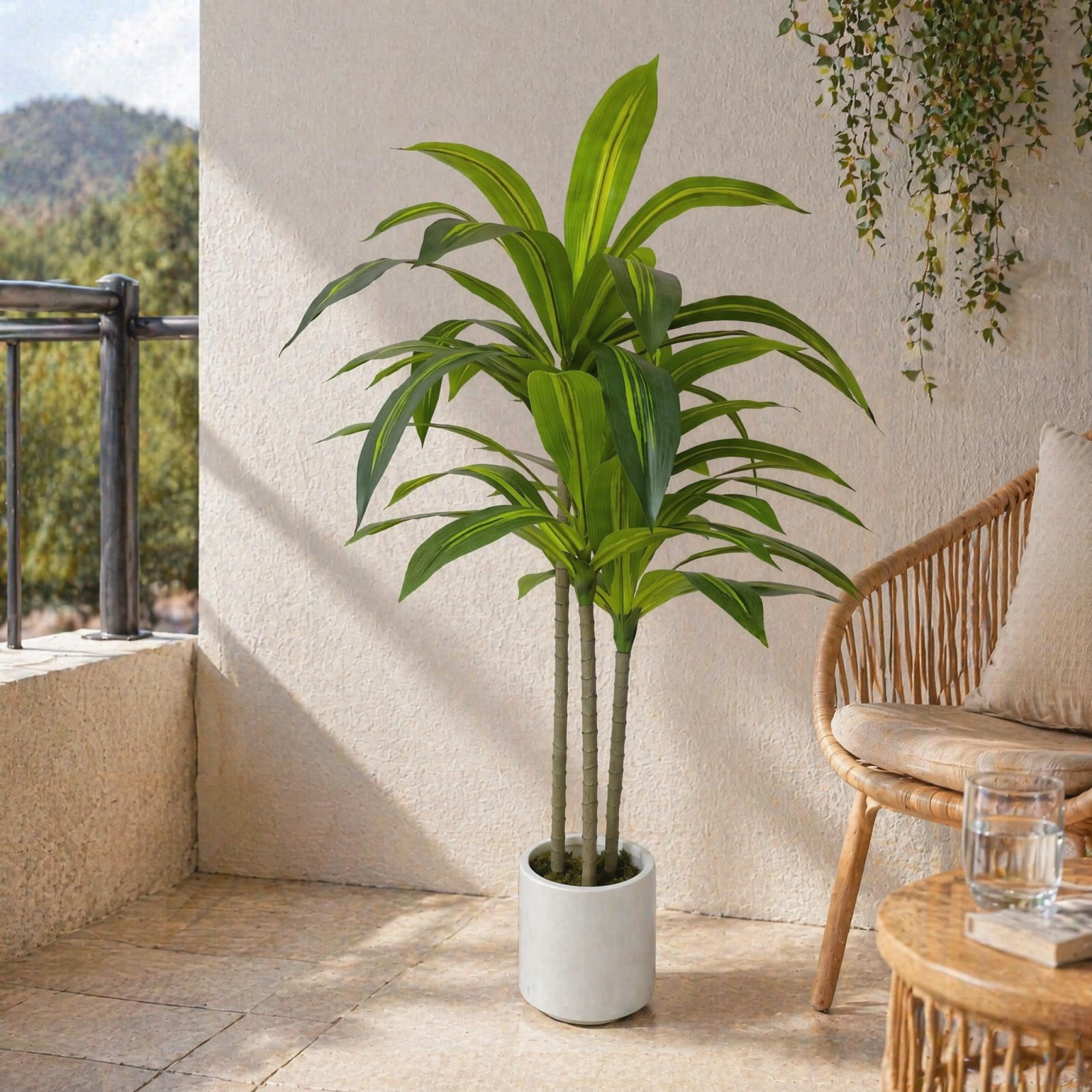 BEAUTYPEAK 3.6FT Artificial Dracaena Tree Fake Plants for Indoor Outdoor Decor, Upgraded White Pot