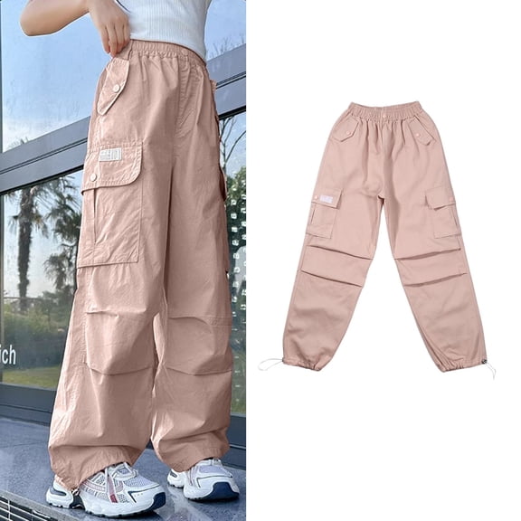 Girl Cargo Pants Lightweight Elastic Waist Drawstring Pants Baggy Cargo Pants Wide Leg Girls Pants Girls Cargo Pants Size 11-12 Years