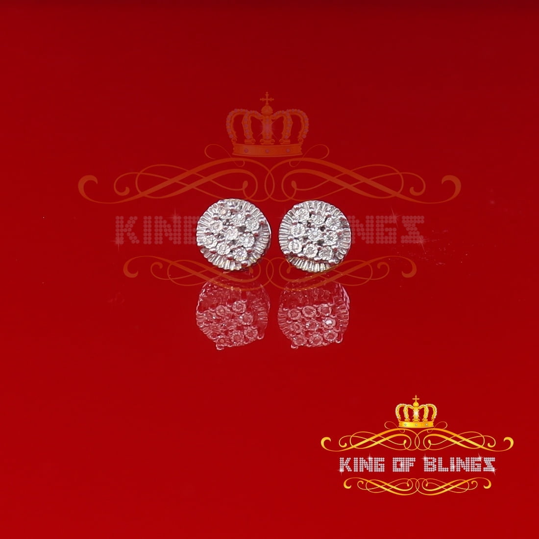 King of Bling's 0.10ct Diamond 925 Sterling Silver White For Men's & Women's Stud Round Earring