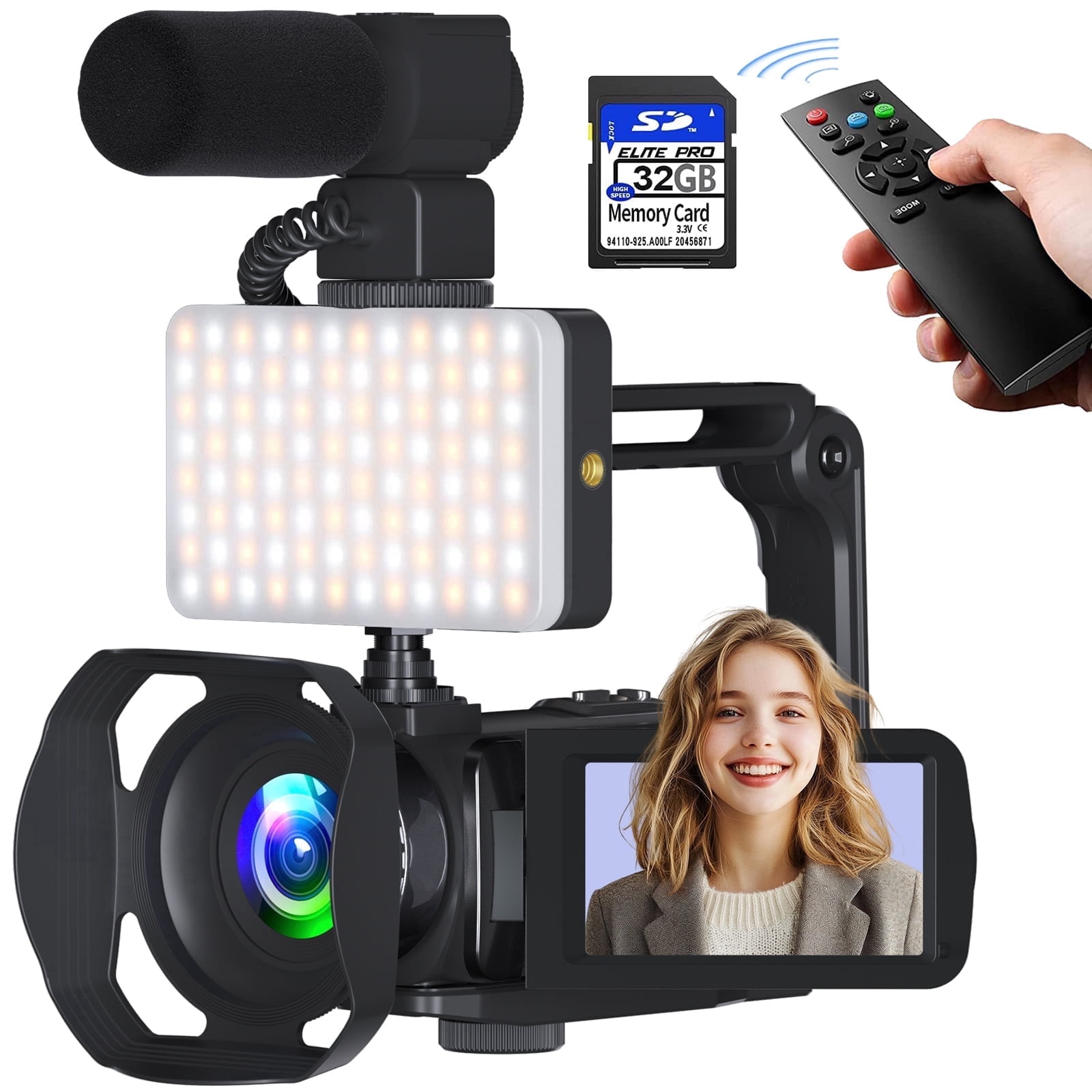 Saneen Video Camera 8k 48MP Camcorder WiFi IR Night Vision Vlogging Cameras for YouTube 3.0‘’ Touch Screen Digital Camera 18X Zoom with Microphone 32G Card Remote Control