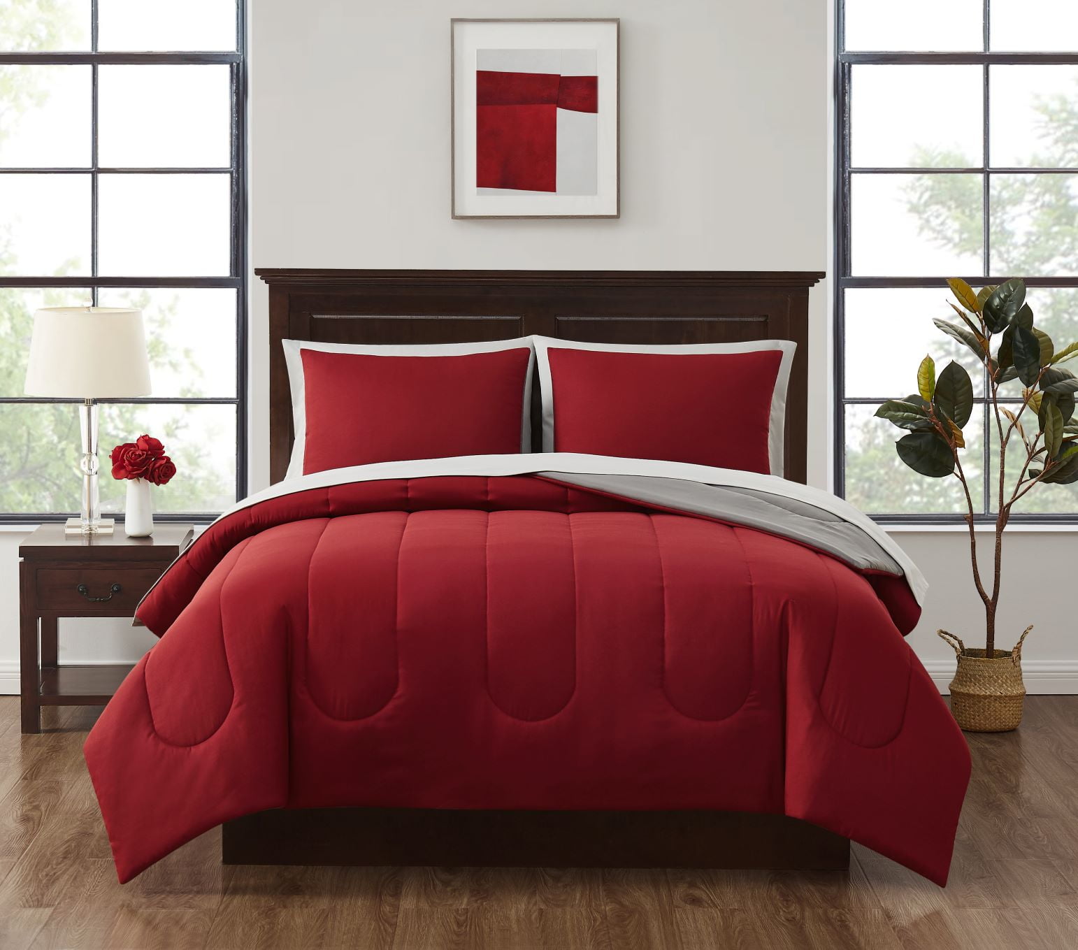 Mainstays Red 7 Piece Bed in a Bag Comforter Set with Sheets, Queen