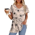 thumbnail image 2 of Camisetas OFEEFAN para mujer, cuello en V, manga corta, estampado floral, beige, L, 2 of 5