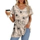 thumbnail image 2 of Camisetas OFEEFAN para mujer, cuello en V, manga corta, estampado floral, beige, L, 2 of 5