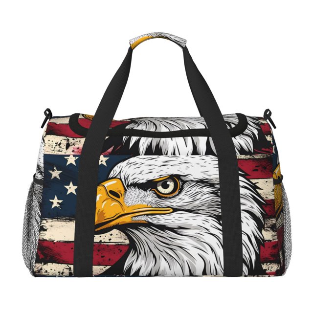 Fotbe American Bald Eagle Bolsa de Viaje con Estampado, Bolsa de Fin de Semana para Mujer con Compartimento para Zapatos, Bolsa de Gimnasio con Bolsillo Húmedo