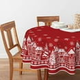 thumbnail image 2 of Christmas Tablecloth 60×60 Inch Round, Red Snow House Pine Trees Washable Table Cover for Party Picnic Dinner Decor, 2 of 6