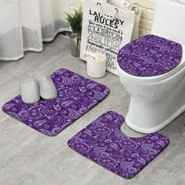 Purple Paisley Pattern Bathroom Rugs Sets 3 Piece,Toilet Cover Set,Absorbent Non Slip Bathroom Mats Sets with U-Shaped Contour Rug Toilet Rug Set