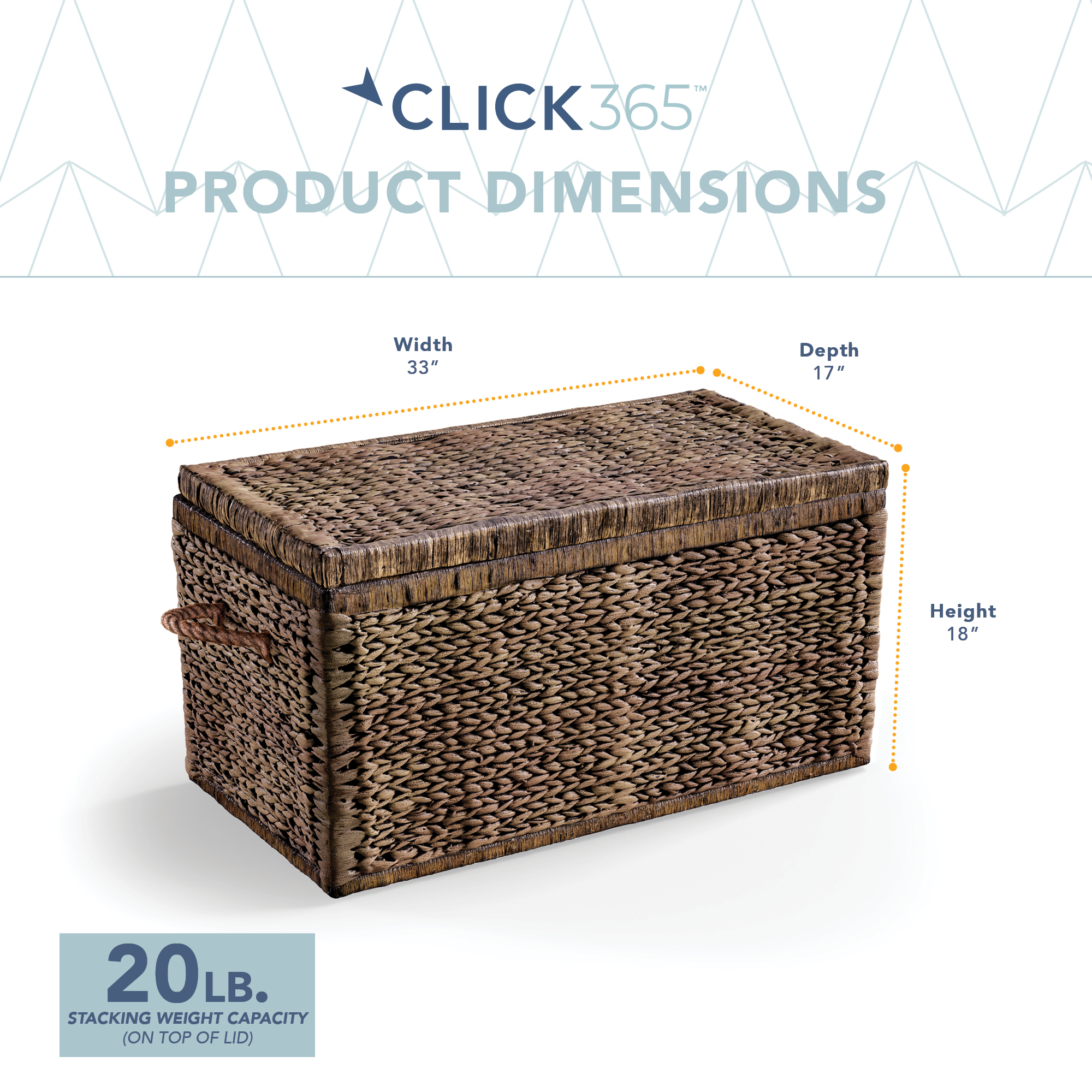 Click365 Storage Trunk, Farmhouse Style, Extra Large (33”), Woven Wicker Chest With Metal Frame, Black Washed Wicker
