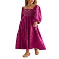 thumbnail image 1 of AMERTEER Robe Longue pour Femmes Manches Longues Col Carré Broderie Fleur Robe Évasée, 1 of 5