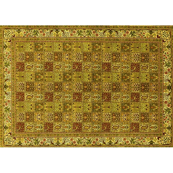 Ahgly Company Machine Washable Indoor Rectangle Persian Yellow Traditional Area Rugs, 2' x 4'