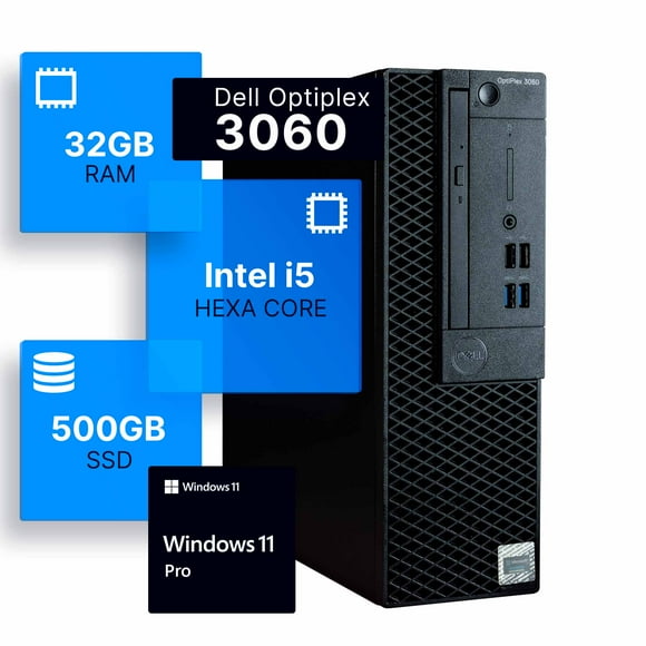 Dell Optiplex 3060 Ordinateur de Bureau Intel i5-8500 (3.2) 32 Go de RAM DDR4 500 Go d'État Solide SSD Windows 11 Professional PC à la Maison Ou au Bureau (Reconditionné)