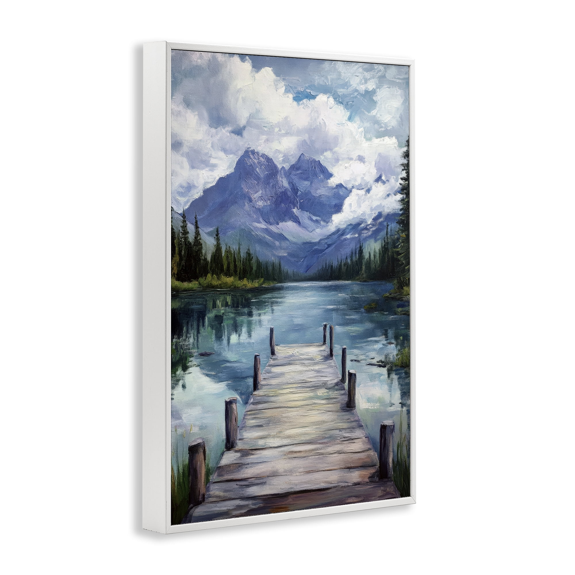 Stupell Industries Weathered Dock on Mountain Lake White Framed Giclee Art, design by Petal Prints Design