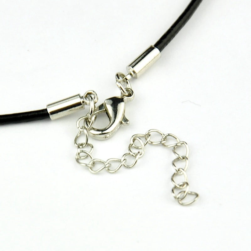 100 pc Leather Cord Necklace Making with Zinc Alloy Lobster Claw Clasps and Brass Findings Nickel Free Platinum Metal Color Black 47~48cm