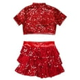 thumbnail image 4 of TiaoBug Kids Girls Cheerleading Costume Sparkly Short Sleeve Crop Tops with Culottes for Cheer Performance Red 12, 4 of 5