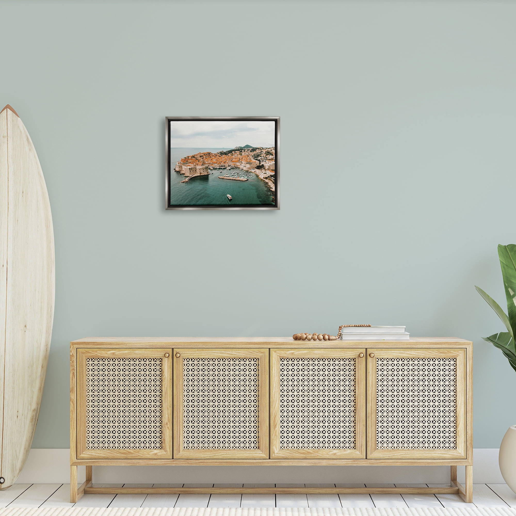Stupell Seaside Port Town Architecture Landscape Photography Gray Floater Framed Art Print Wall Art