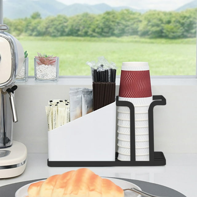 BAOPAI Durable Stainless Steel Paper Cup Dispenser and Tea Bag Organizer Rack for Countertop Desktop Use in Home Kitchen Office Coffee Shop