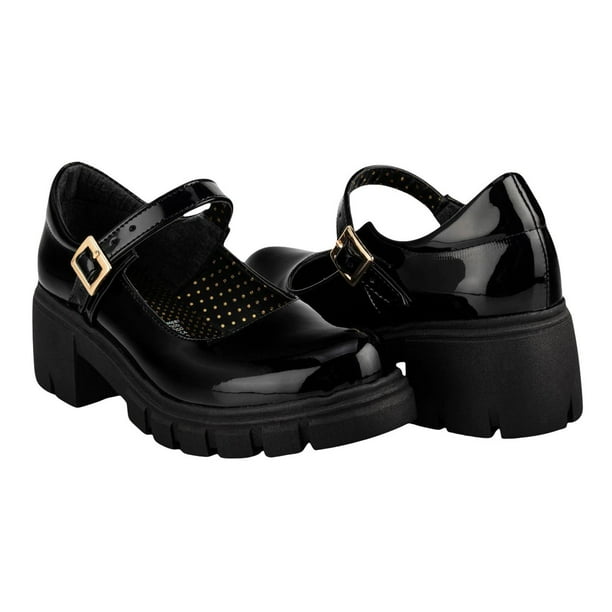 Zapato Escolar Tacón Mary-Jane Dama Happy Shoes 07427 negro 24.5