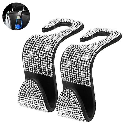 2pcs Car Headrest Hooks, Roulens Vehicle Universal Back Seat Organizer Hanger Storage Hook, Purse Hook for Car Handbag, Clothes, Umbrellas, Coats, Grocery Bags, Black