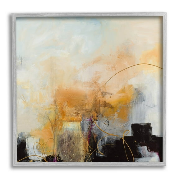 Stupell Industries Bold Yellow Blocked Shapes Painting Gray Framed Art Print Wall Art, Design by Ruth Fromstein