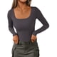 thumbnail image 1 of Remera PRETTYGARDEN de canalé manga larga con escote redondo XS Gris Oscuro, 1 of 5