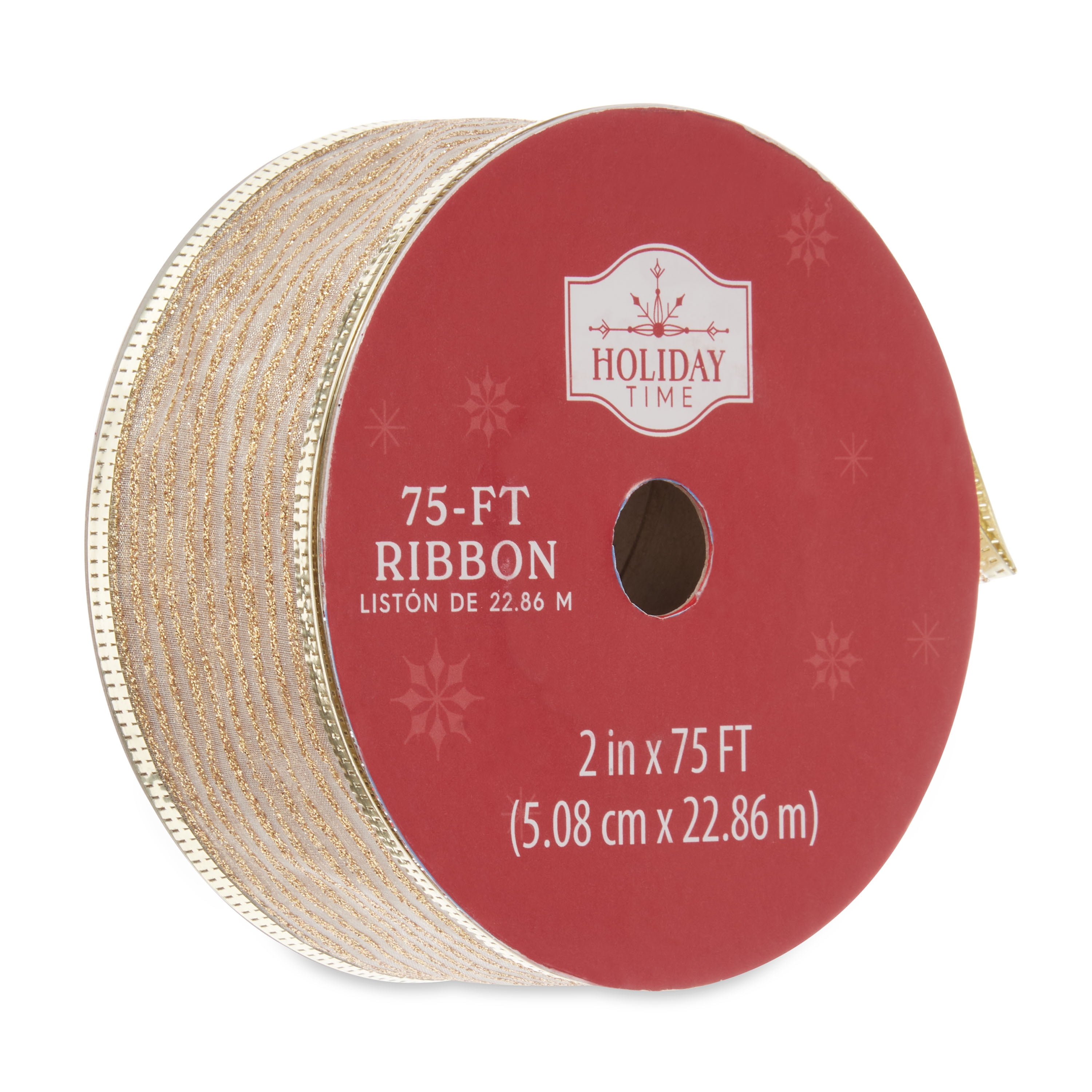 Holiday Time Gold Glitter Stripe Ribbon, 2" x 75'