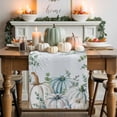 thumbnail image 2 of Fall Table Runner Thanksgiving Teal White Pumpkin Table Runners Floral Sage Green Eucalyptus Leaf Cotton Linen Dresser Scarf Kitchen Dining Table Decor for Fall Holiday Party Decor 13x72 Inch, 2 of 9