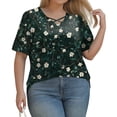 thumbnail image 5 of TQWQT Womens Plus Size Tops Dressy Casual Sexy Shirts Short Sleeve V Neck Criss Cross Floral Graphic T-Shirt Summer Tunics Blouses 2XL, 5 of 6