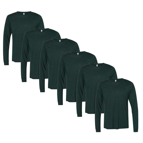 BELLA CANVAS Men’s Triblend Long Sleeve Tee, Retail Fit Casual Blank Shirt, Emerald, 6 Pack, 3XL