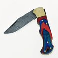 thumbnail image 6 of Custom Handmade Damascus Steel Folding Knife/Pocket Knife SS-17482(Red and Blue Colored Wood) (Black), 6 of 9
