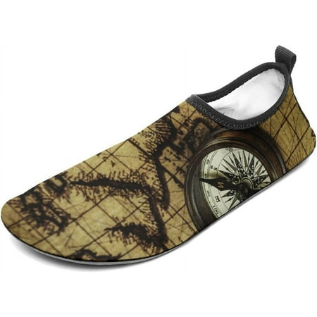 Retro Globe Map Compass Water Shoes Quick-Dry Sports Barefoot Shoes Swim Shoes Slip-on for Beach Pool Yoga