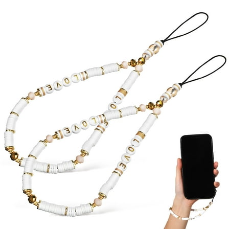 Worgeous Beaded Phone Charm Bracelets with Crystal Beads for Decor Polymer Clay PHONE CHAIN STRAP 2 Pcs