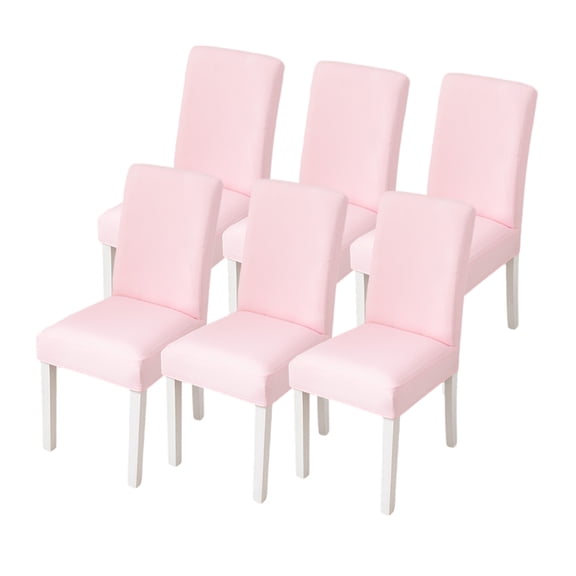 6Pcs Stretch Dining Chair Slipcovers, Removable Washable Soft Spandex Chair Covers for Kitchen Hotel Table Banquet-Pink