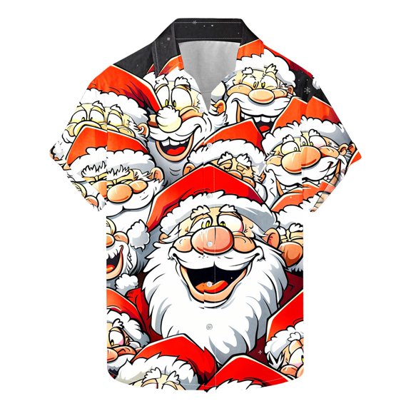 Mens Christmas Hawaiian Shirt Casual Button Down Shirts Funny Santa Claus Printed Blouse Short Sleeve Pullover Christmas Tree Sweatshirt Xmas Party Holiday Shirt Festive Santa Tops, S-5XL