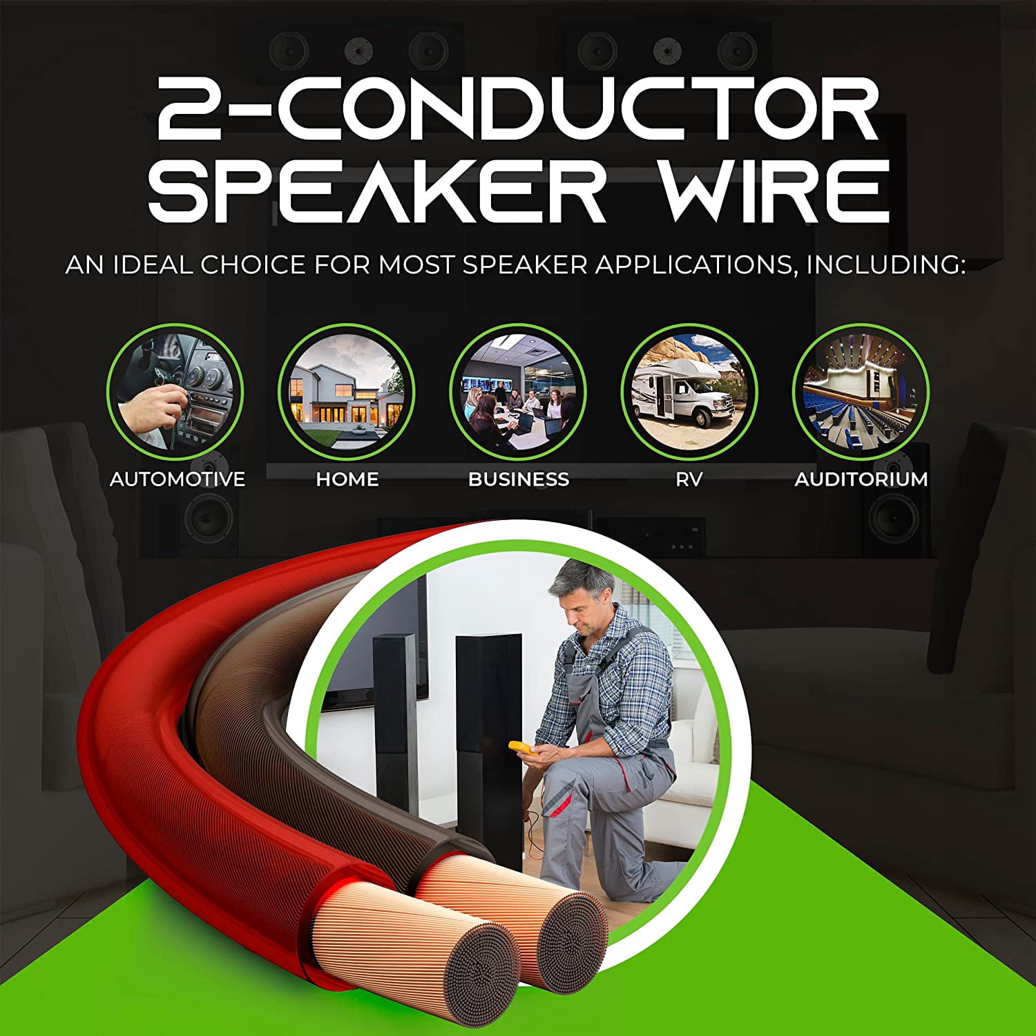 GEARit Pro Series 14 Gauge Wire, Copper Clad Aluminum Home Theater and Car Speaker Cable, Black/Red, 100 ft