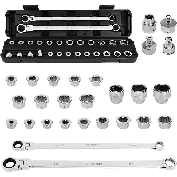 27PCS Extra Long Flex Head Ratcheting Wrench Set Double Box End 8-22mm