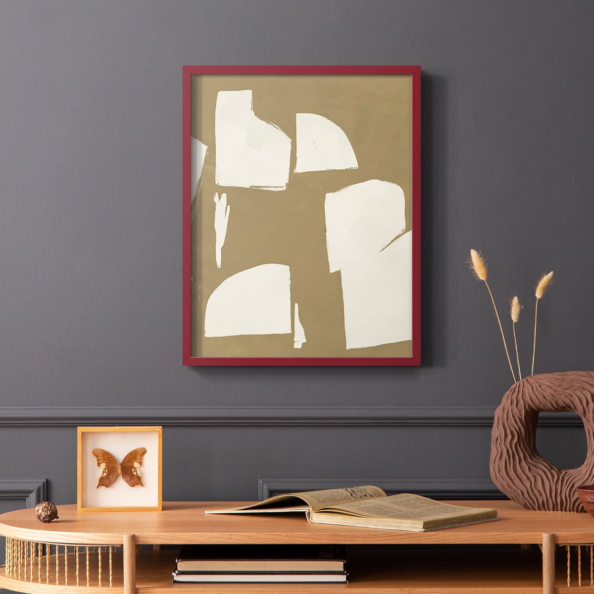 Chunky Abstract IV Framed Print in Red Solid Wood Framed Print No Nail Hanging