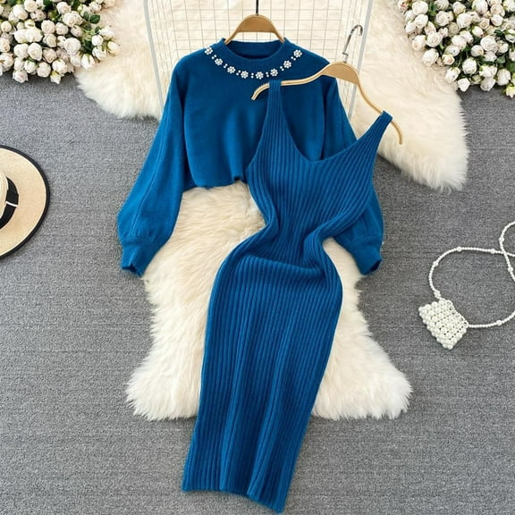 Women Suitable Knitted Dress Two Piece Suit Pullover Top And Dress Bodycon 2 Piece Set Midi Dress Knitted Dress Set Bathing Skirts for Women Womens Evening Gown Long Swimsuits for Women Summer Evening