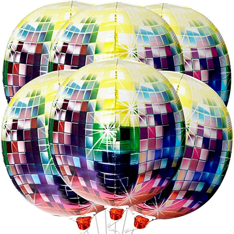 4 Pack Big Disco Ball Balloons for 70s Disco Party Decorations 4D Large 22 inch Round Metallic Silver Disco Mylar Foil Balloons for Disco Theme