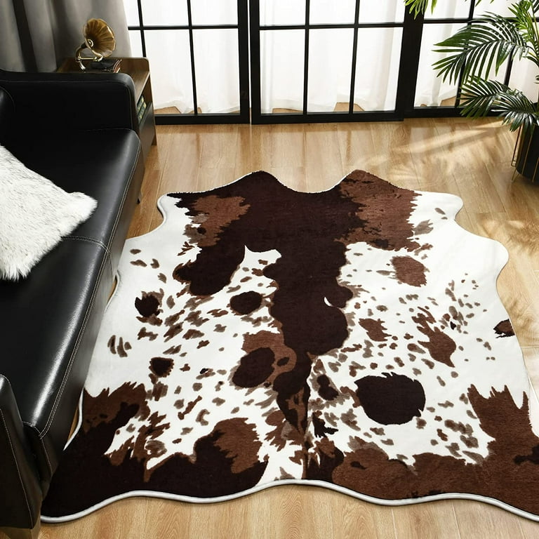 Yj Gwl Fluffy Faux Cowhide Rugs Animal Print Area Rug For Living Room Bedroom Home Decor Cow Carpet Brown White 4 6ft X 5 2ft Com