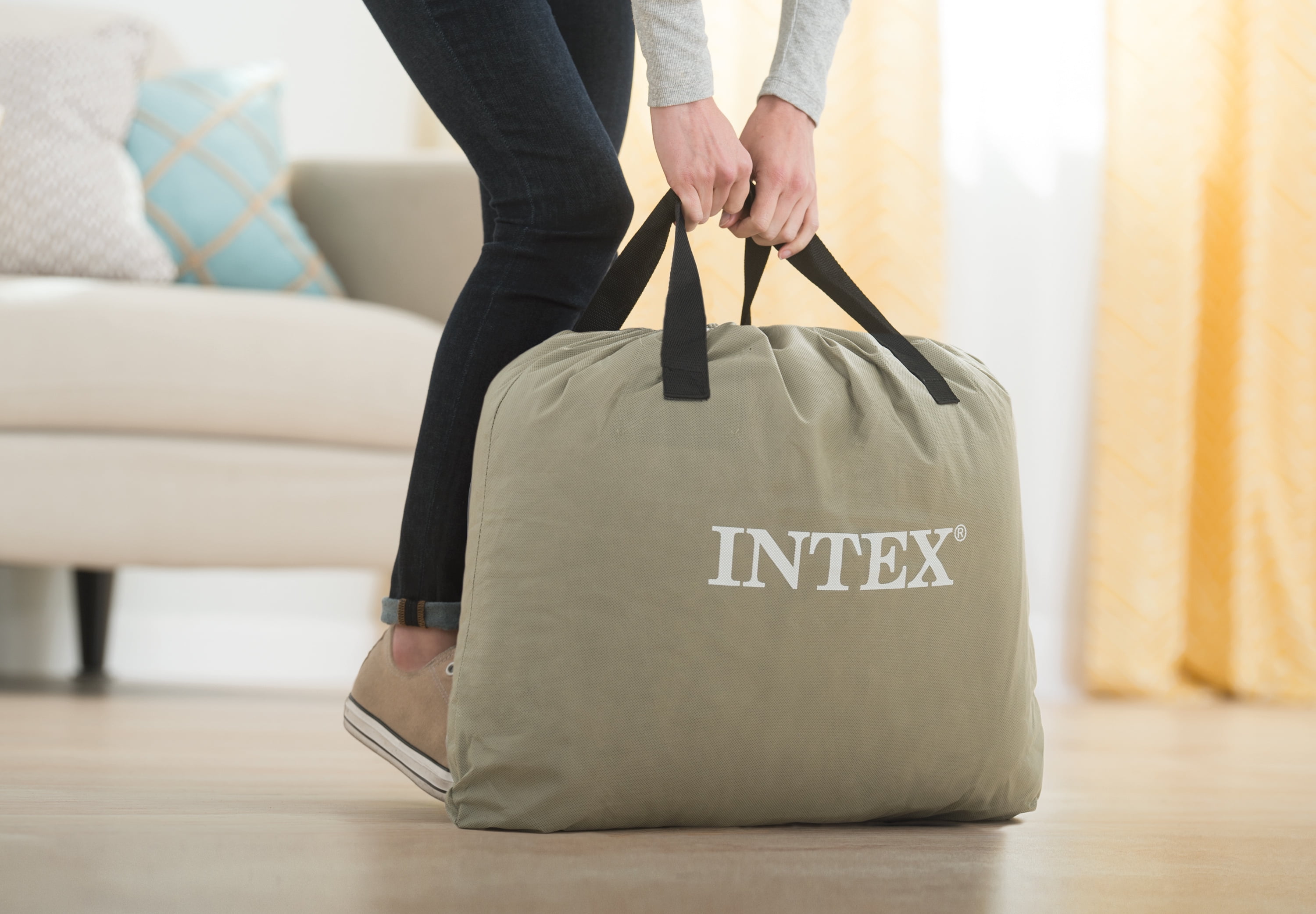 Intex 64163EP Comfort Elevated Portable Airbed with Fiber-Tech Technology, Queen