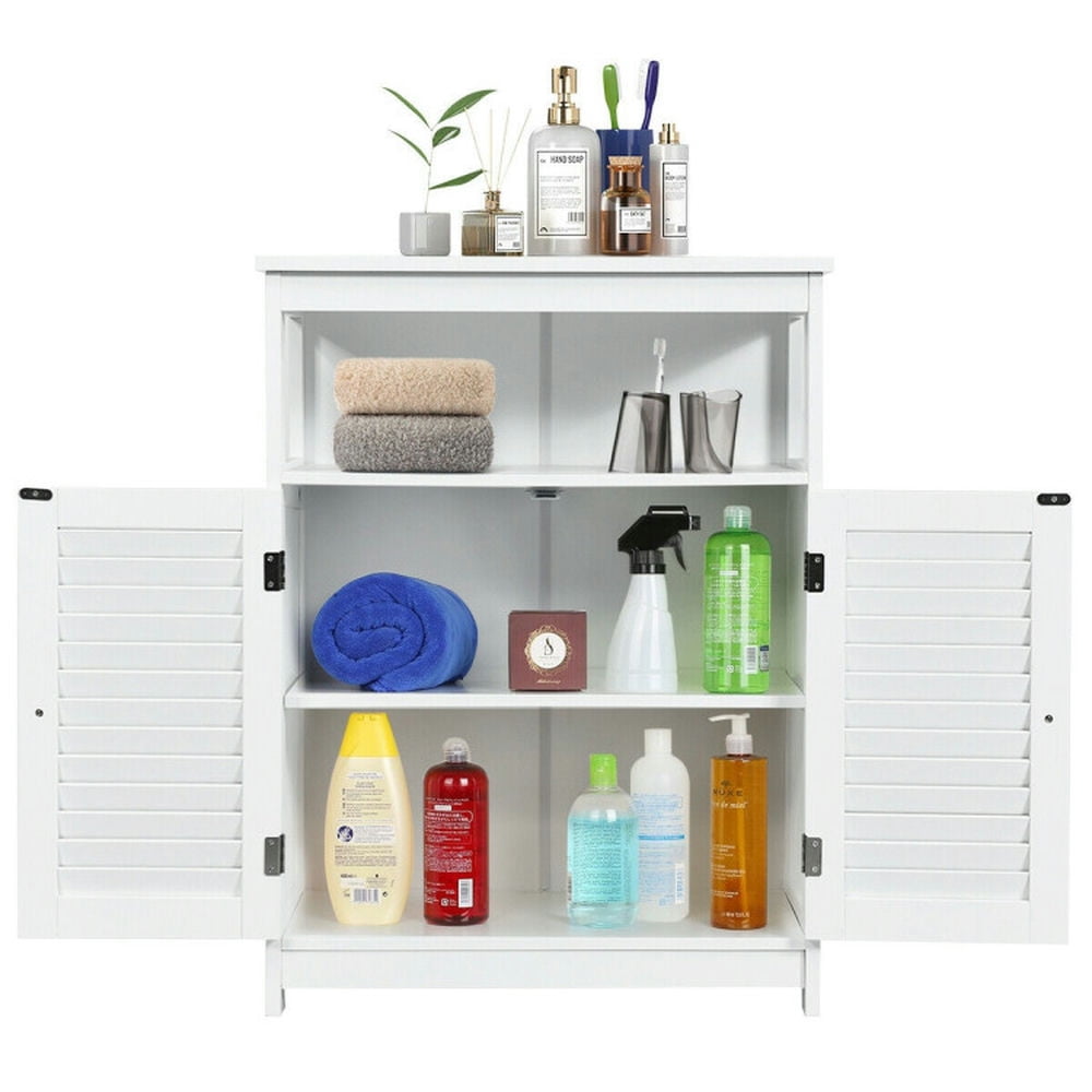 Finihen Bathroom Storage Cabinet, Bathroom Floor Cabinet, Wood Freestanding Bathroom Storage Cabinet with Double Shutter Door, for Bathroom, Living Room, Bedroom, Kitchen, White Finihen Bathroom Storage Cabinet, Bathroom Floor Cabinet, Wood Freestanding Bathroom Storage Cabinet with Double Shutter Door, for Bathroom, Living Room, Bedroom, Kitchen, White