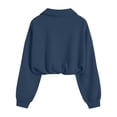 thumbnail image 7 of Zeijnsda Womens Crop Sweatshirts Stylish Lapel Half-Zip Short Tops Solid Color Long Sleeves Shirts Sporty Outfits Hem Drawstring Sweatshirts, 7 of 7