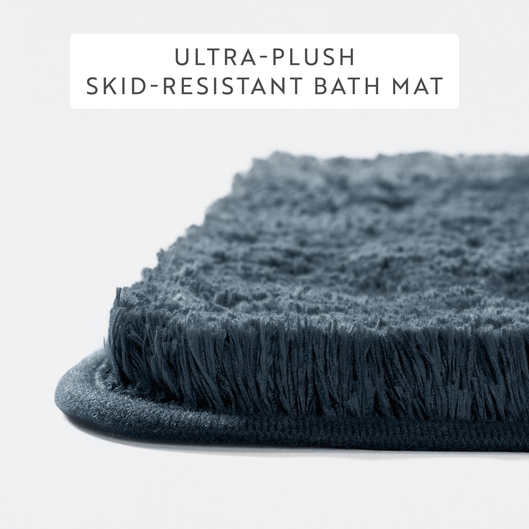 Plush Absorbent Bath Mat Rug with Anti-Skid Rubber Backing, 24 x 17, Navy, by Noble Linens