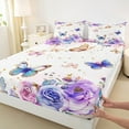 thumbnail image 3 of Manfei Cute Cartoon Butterfly Twin Sheet Sets,Romantic Flower Twin Fitted Sheet,Purple White Blue Flat Sheet For Girls Kids,Breathable Home Decor,3pcs, 3 of 7