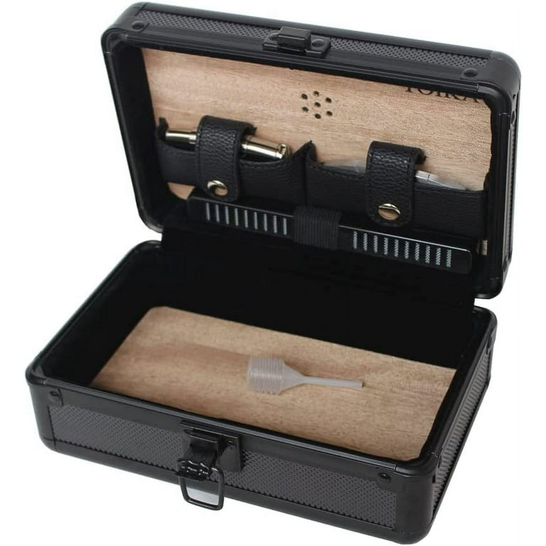 Cigar Travel Humidor Case, Leather Cigar Case with Cedar Wood Lined, Cigar  Accessory Set, Cigar Gift Set,Black 