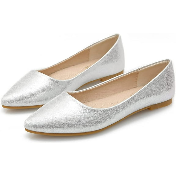Women Flat Shoes Snakeskin Leather Pointed Toe Flats Sparkly Comfort Dress Ballet Flat Lightweight Slip on Loafers