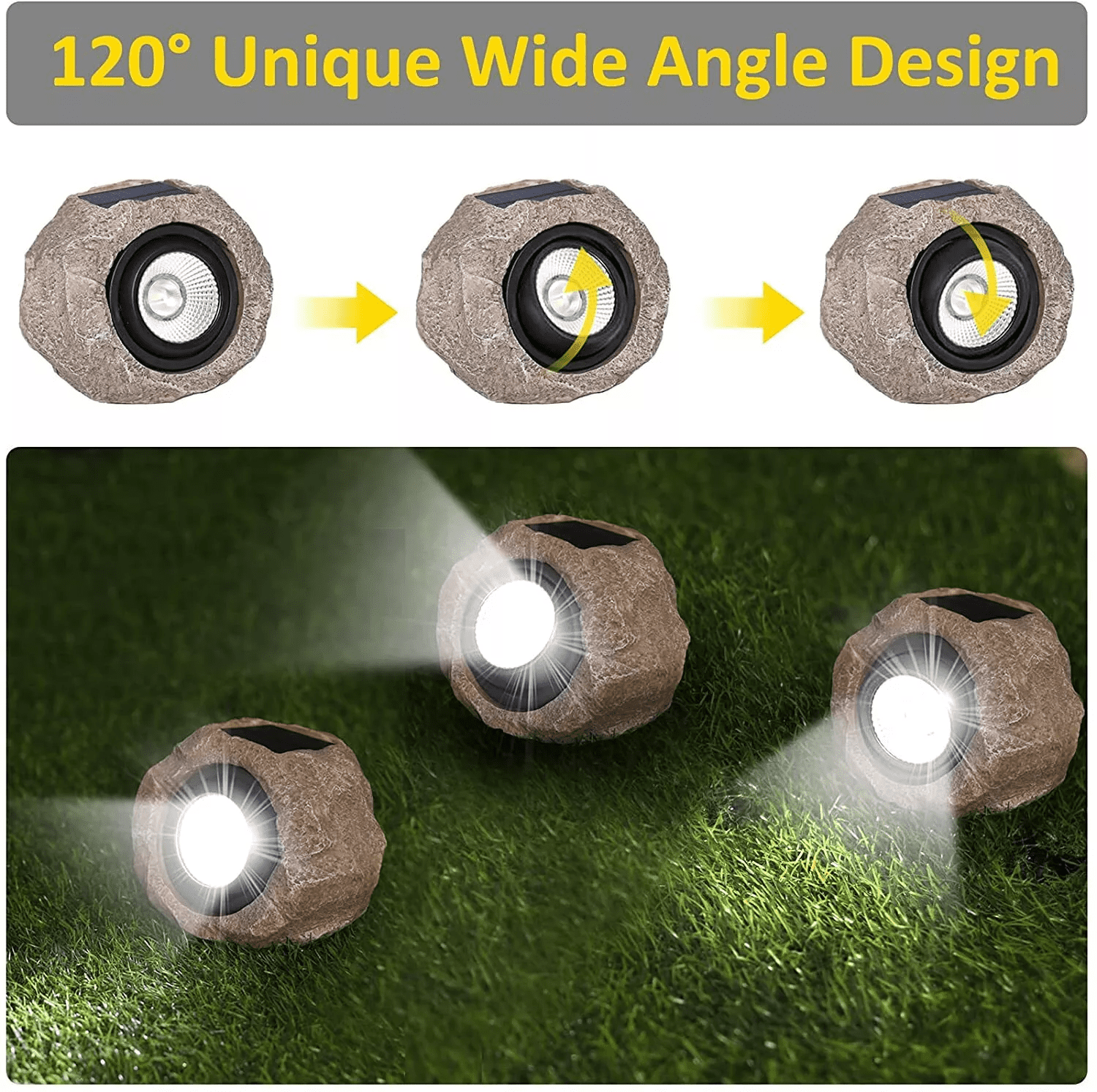 Solar Rock Landscape Light, Waterproof Stone Pathway Garden Lamp with LED Spotlight, Outdoor Yard & Patio Lighting