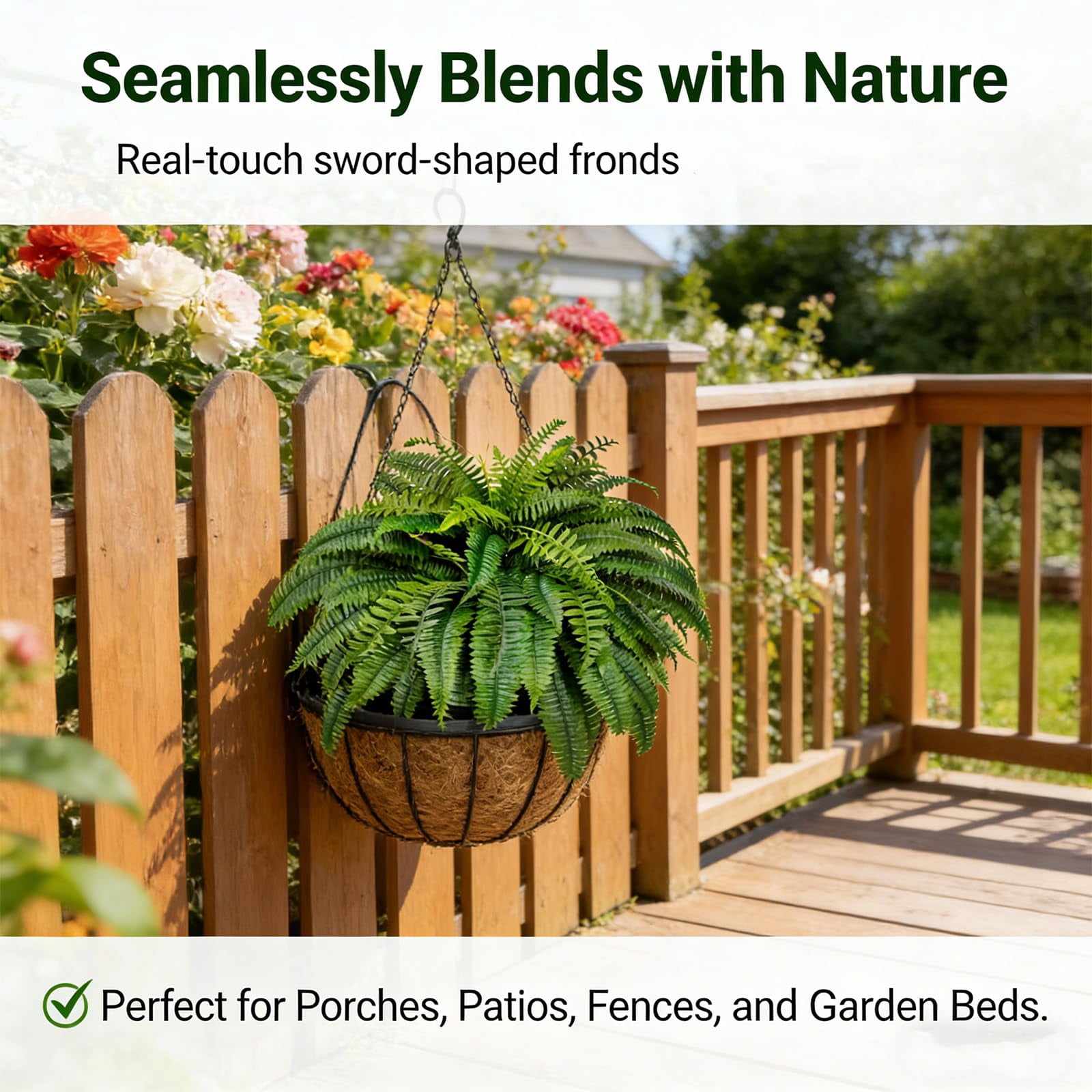 Large Artificial Fern for Outdoors, UV-Resistant Fake Ferns (28/38/60/88 Fronds) - Realistic Faux Greenery, Fade-Proof Outdoor Plants for Porch & Hanging Baskets