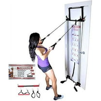 Complete Door Gym Full Body Workout | Home Gym Fitness Exercise System Total Body Strength Training | Includes Heavy Duty Resistance Bands, Straight Bar, 2x Hand Grips, 2x Ankles Straps, DVD