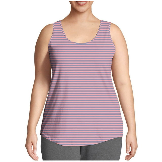 Débardeurs Grande Taille pour Femmes Sans Manches Col Rond Rayé Imprimé Été Décontracté Ample Plus Camisoles Débardeur Rose XXXXXL