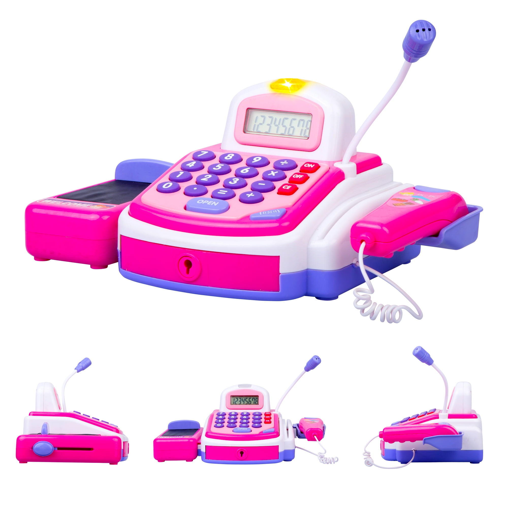 Pretend Play Toys Kid Cash Register for Kids Children Junlucki Cash Register Toy Pink 